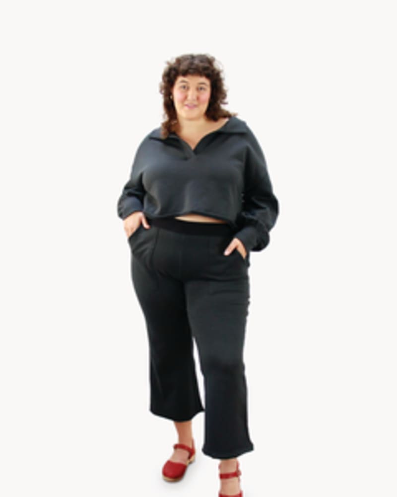 Front of a model wearing a size L Victoria Polo Fleece Set in BLACK by Lovefool. | dia_product_style_image_id:249575